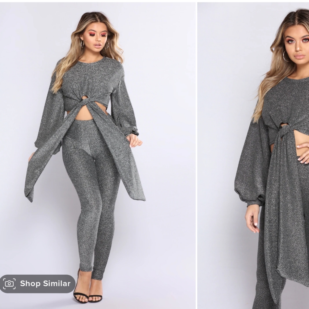 Fashion Nova Two Piece Tie Front Top pant set